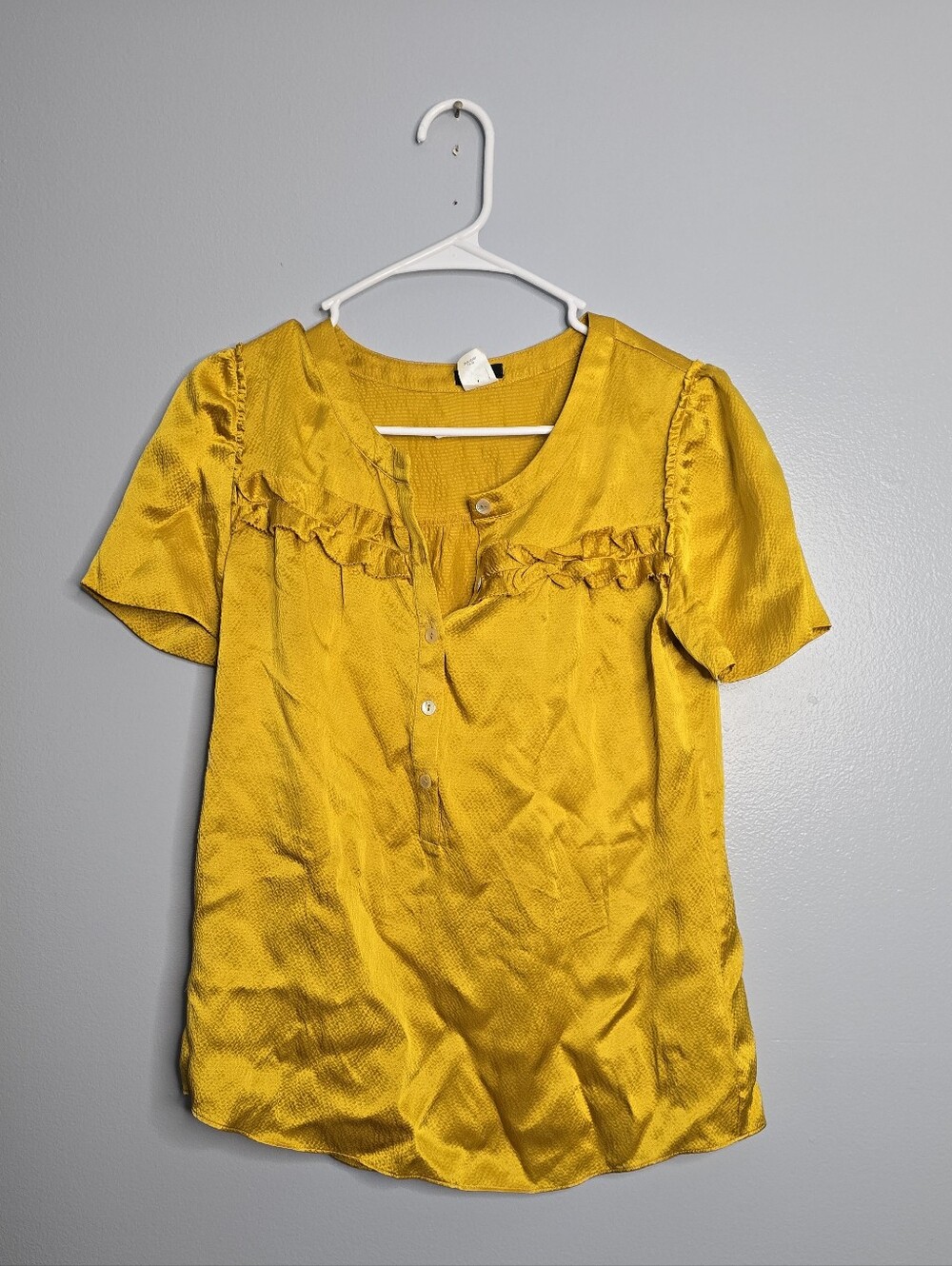 Vintage J.Crew Mustard Silk Short Sleeve Button-Front Blouse